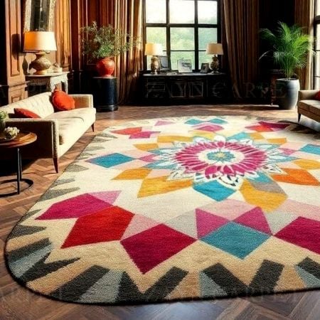 Handcrafted Multicolor Mandala Pattern Modern Living Rug